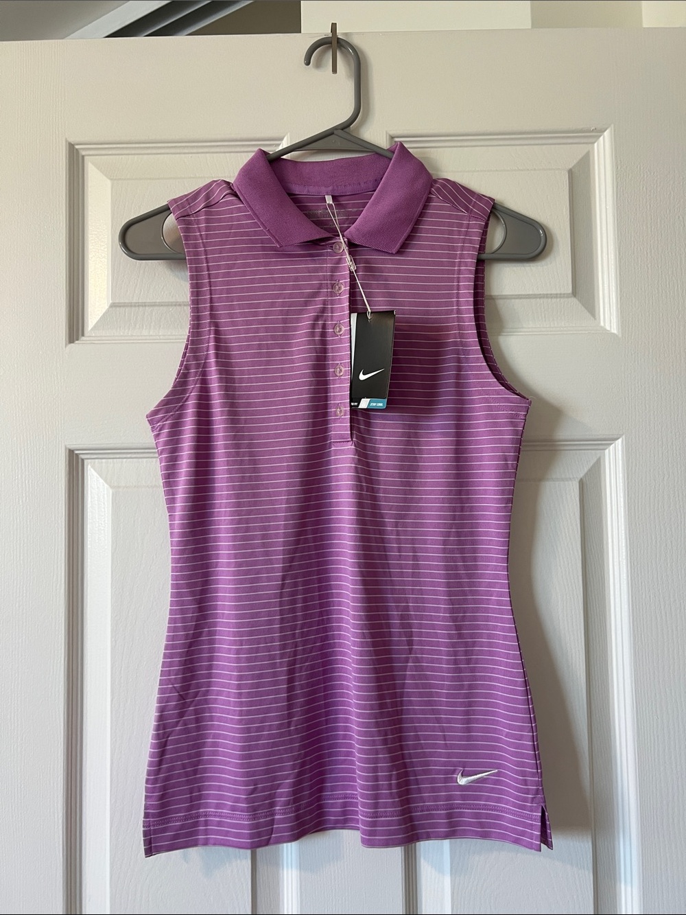 Nike Golf Purple Striped Sleeveless Polo